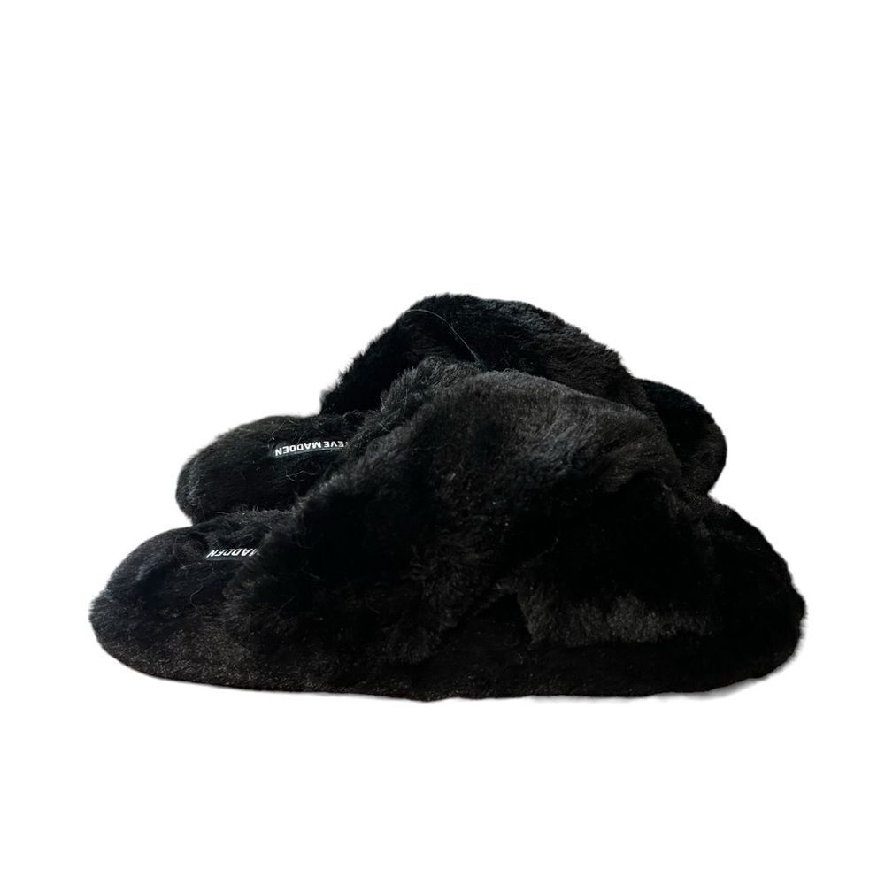Steve Madden black‎ fuzzy slippers. Size Small